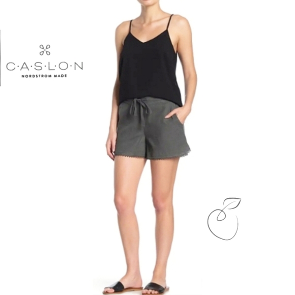CASLON SOLID LINEN BLEND SHORTS GREY SZ L - Picture 1 of 12